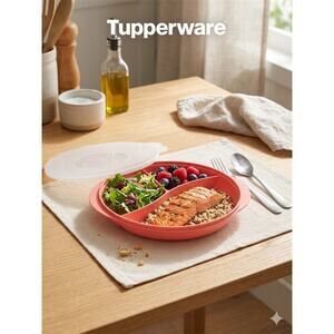 Tupperware Reheatable Divided Lunch Plate with Lid - Coral